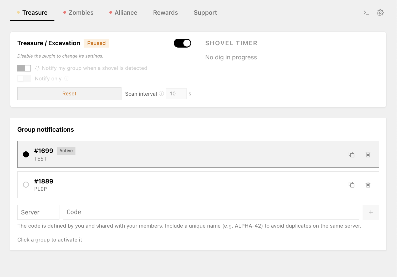 Trésor & notifications de groupe